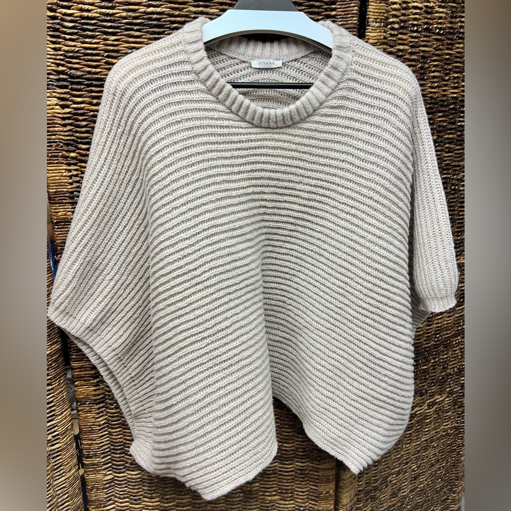 Sivana- Chic Beige Ribbed Women's Poncho Sweater, One size fits most